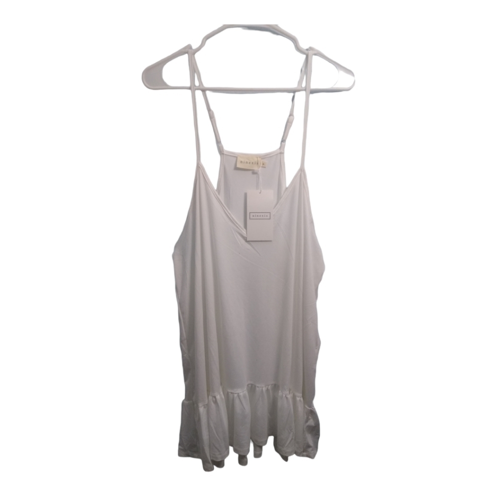 NINEXIS White Adjustable‎ Strap Buttery Soft and Stretchy Flare Bottom Tank 2X